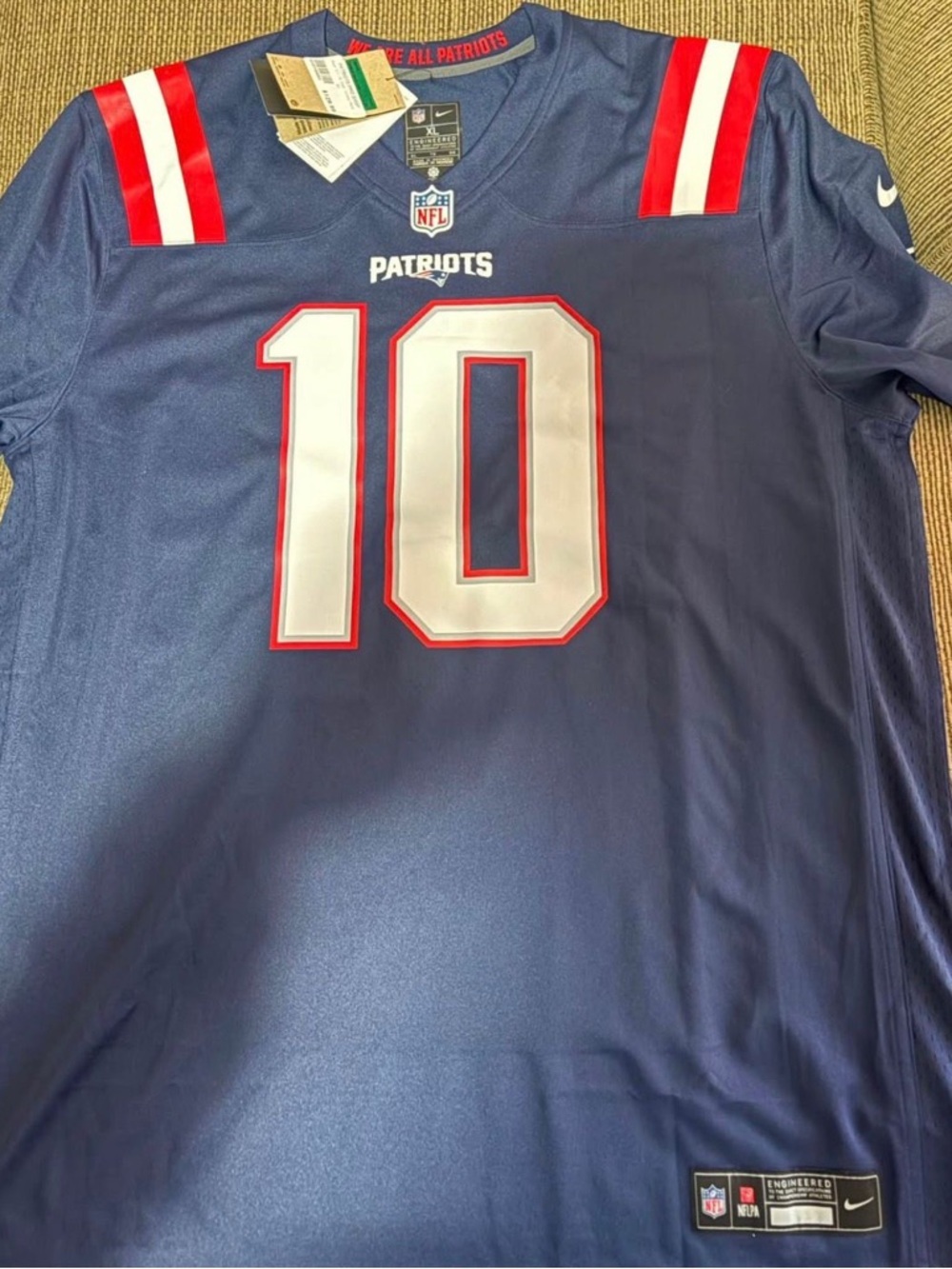 Nike Navy Patriots Football Jersey with Red and White Accents